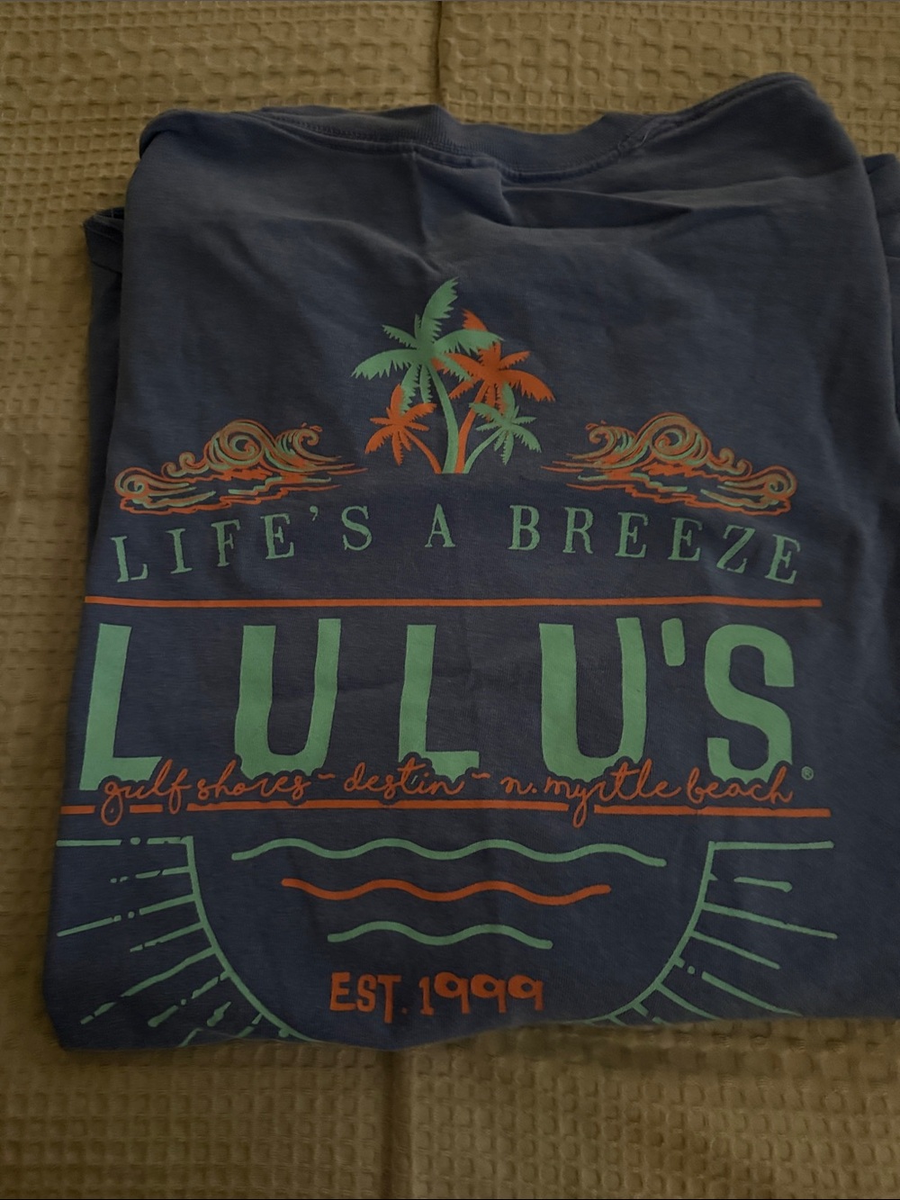 Lulu's Navy Graphic Tee with Mint & Orange Palm Print